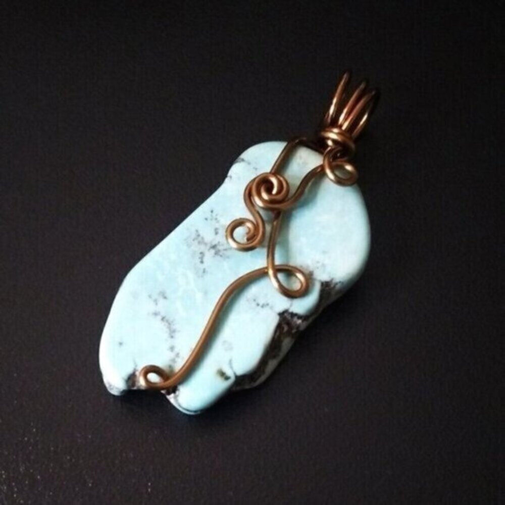Minimalist!!! Wire Wrapped Turquoise Howlite Pendant ~ Southwest Boho Vibes